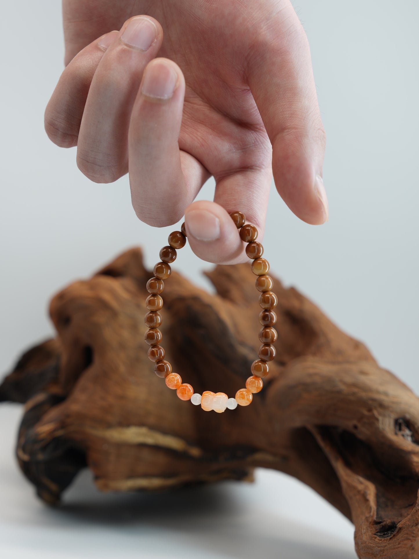 Thuja wood red twin lotus beaded bracelet #J202504031