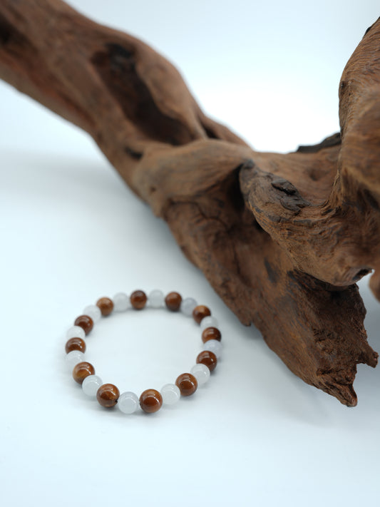 Thuja wood ice white beaded bracelet #J202504030