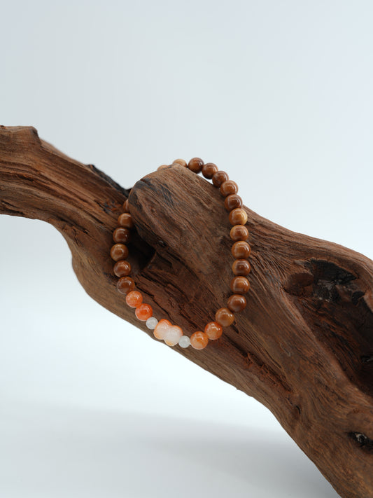 Thuja wood red twin lotus beaded bracelet #J202504031