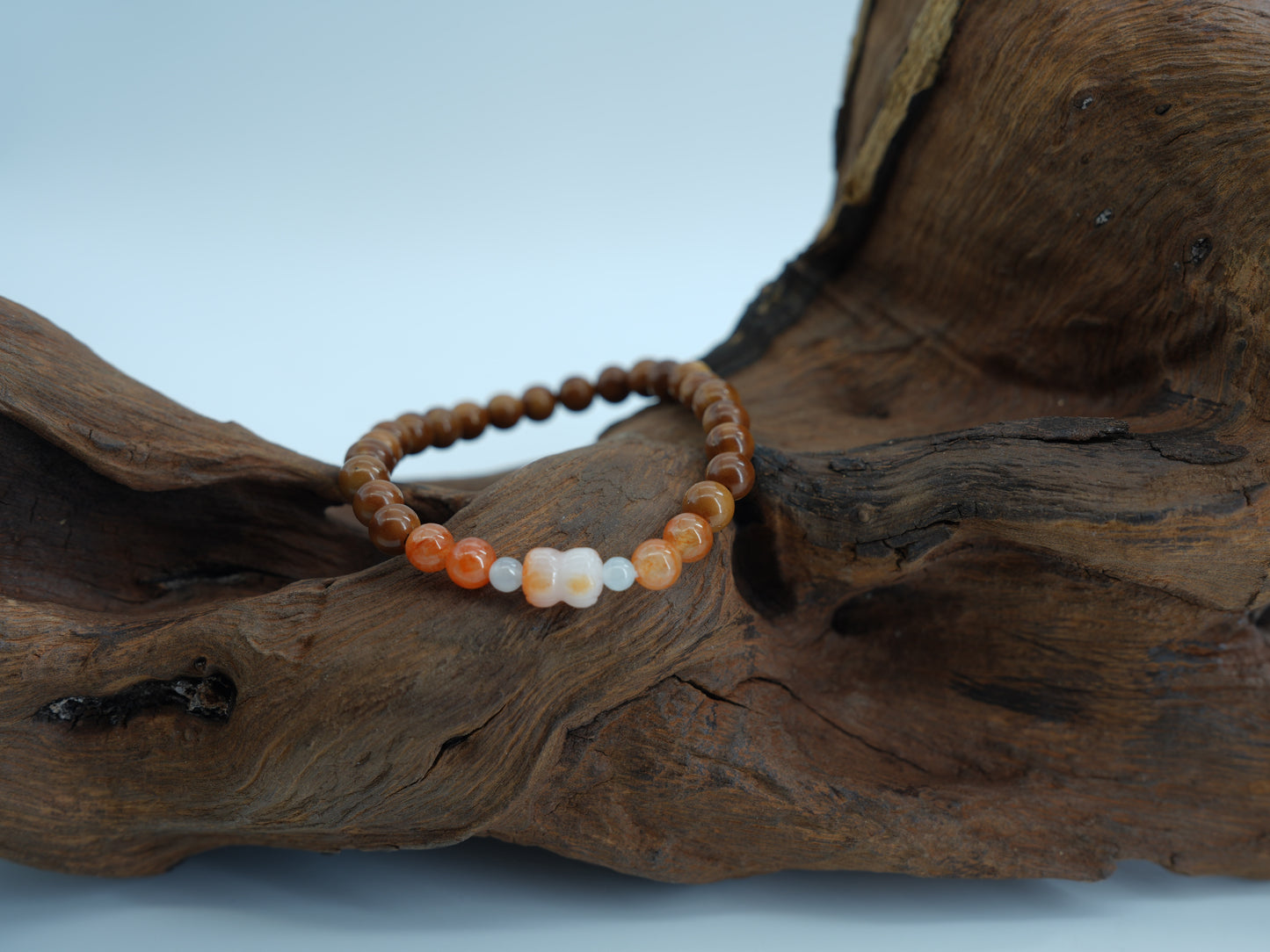 Thuja wood red twin lotus beaded bracelet #J202504031