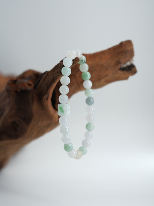 Macaron with Double Lotus Jadeite Bead Bracelet #J202509005