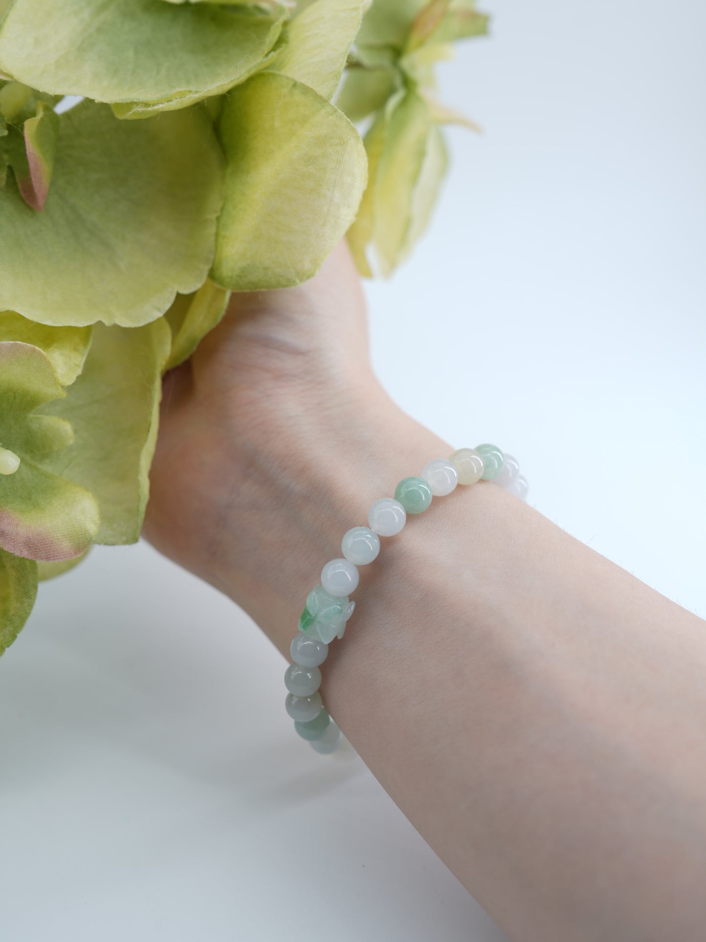 Macaron with Double Lotus Jadeite Bead Bracelet #J202509005