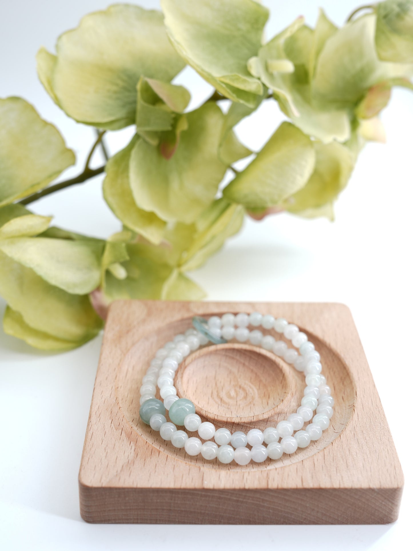 Icy Gelatinous White and Green Double String Jadeite Bracelet #J202509012