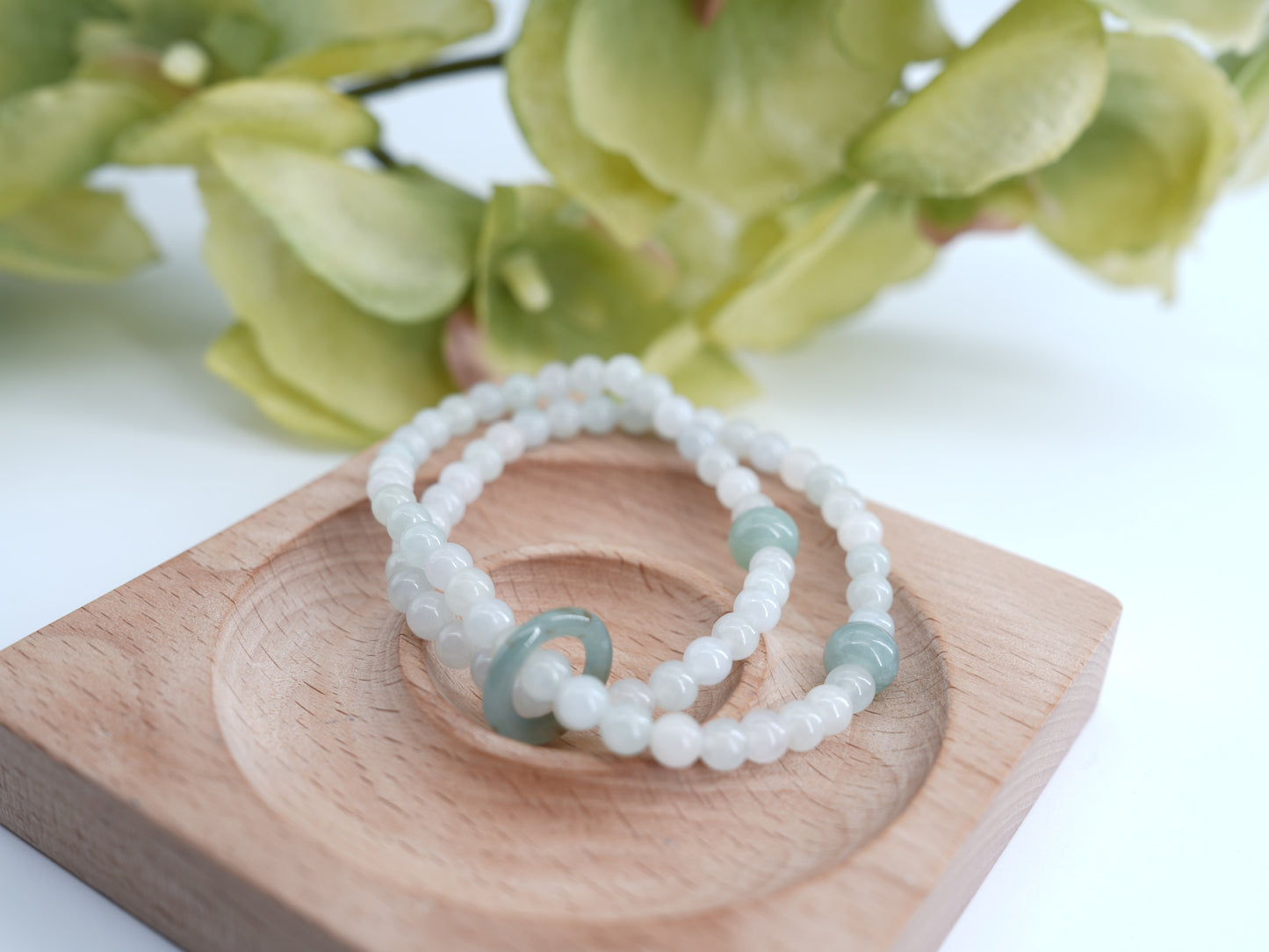 Icy Gelatinous White and Green Double String Jadeite Bracelet #J202509012