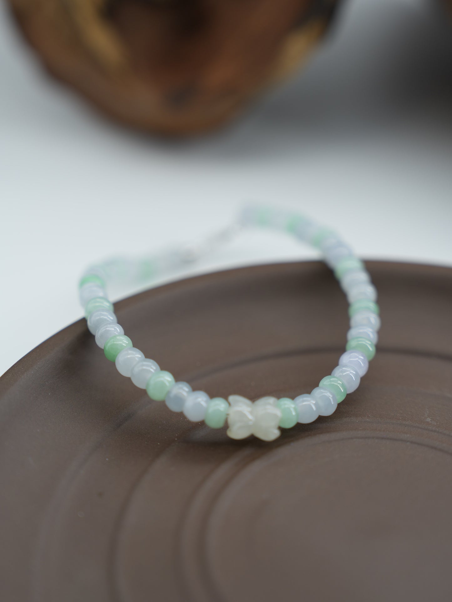 Purple and green abacus bead with double lotus jadeite bracelet  #J202601003