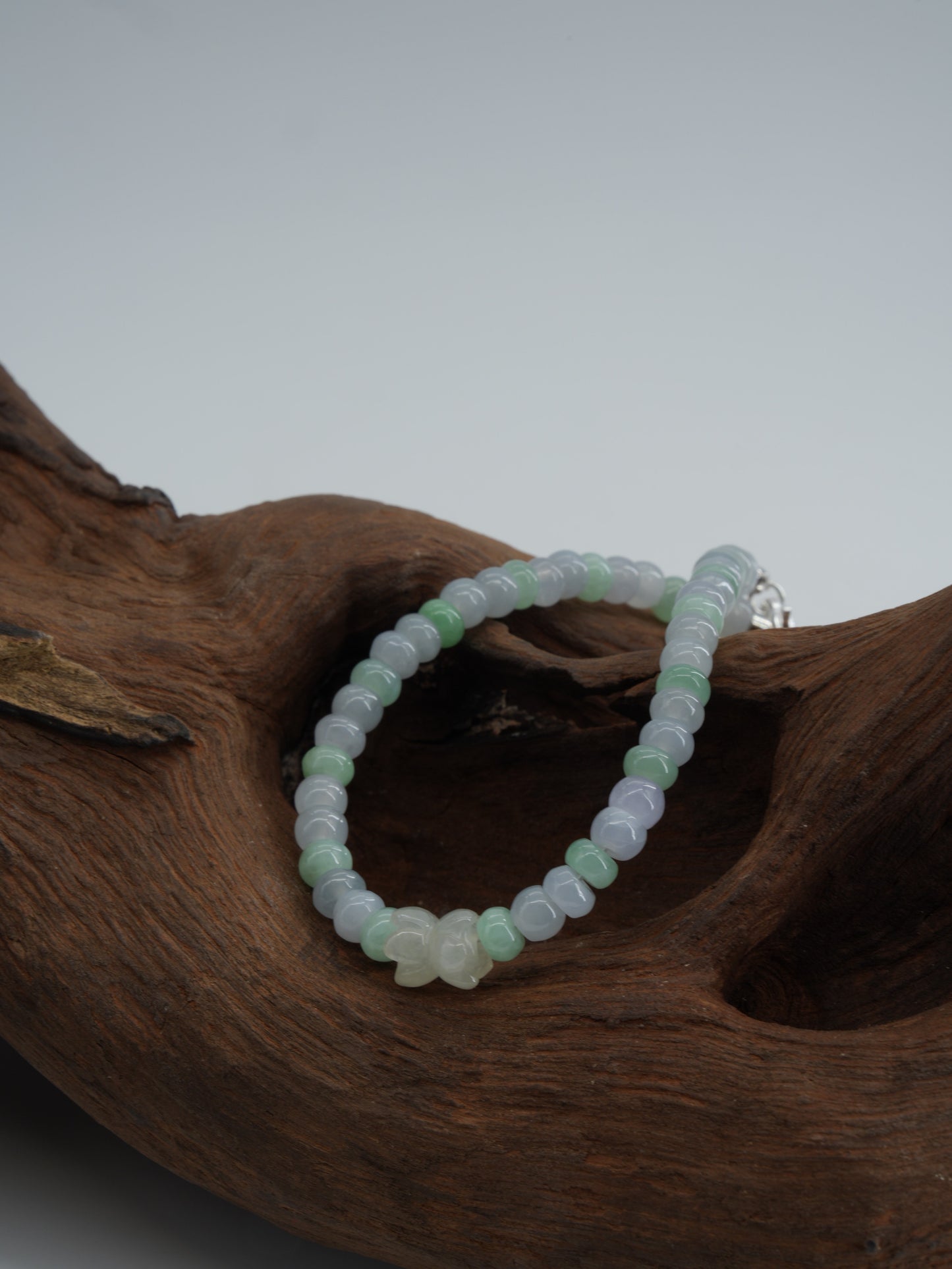 Purple and green abacus bead with double lotus jadeite bracelet  #J202601003