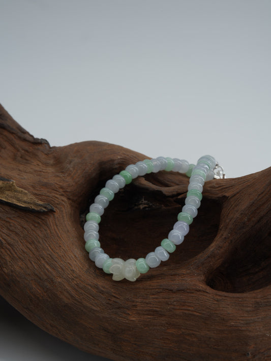 Purple and green abacus bead with double lotus jadeite bracelet  #J202601003