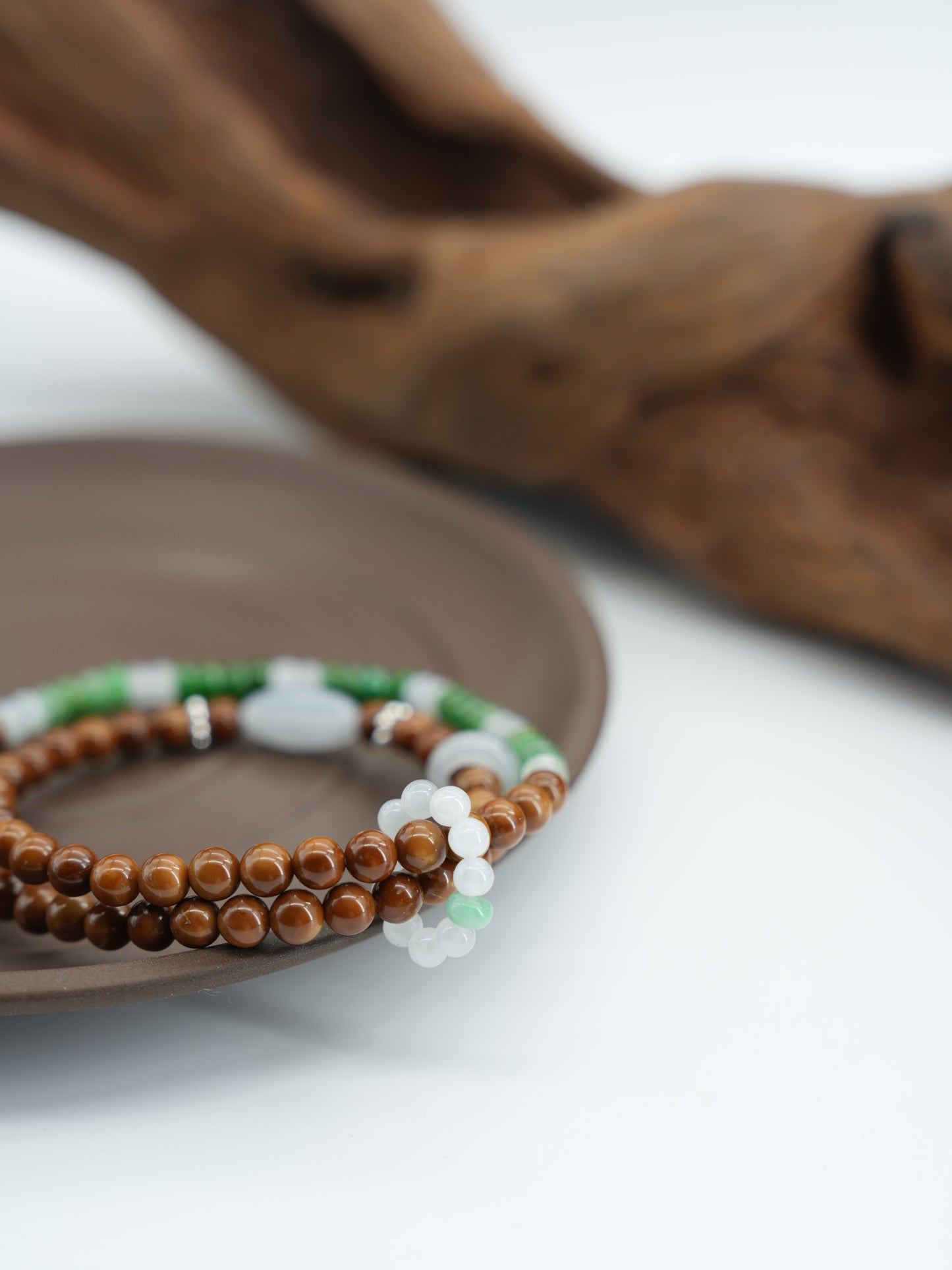 Kuka double string with green and white abacus jadeite bead bracelet #J202601006