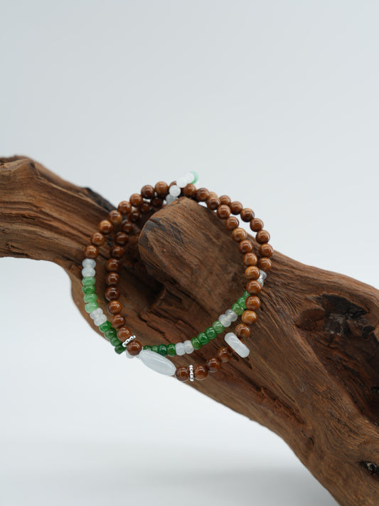 Kuka double string with green and white abacus jadeite bead bracelet #J202601006